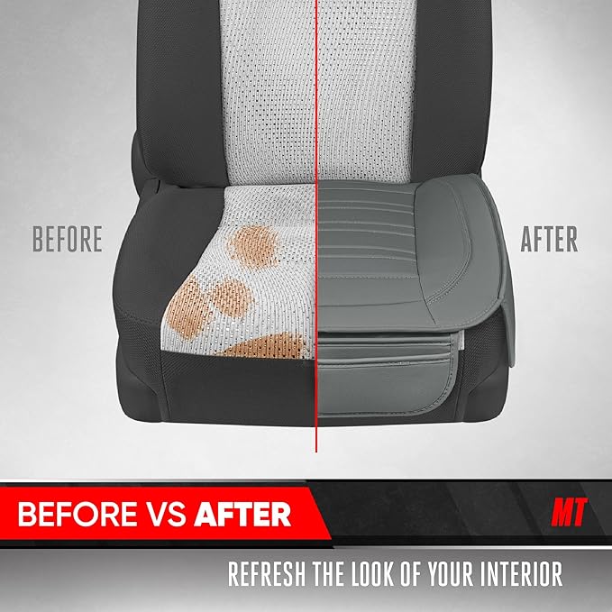 Motor Trend Seat Covers for Cars Trucks SUV, Faux Leather 2-Pack Gray Padded Car Seat Covers with Storage Pockets, Premium In