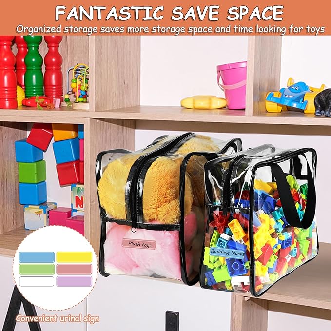6 Packs Toy Storage Bags with Labels, Reusable Clear PVC Board Game Storage, Travel Waterproof Organizer Bags with Zipper Lar
