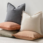 Foindtower Set of 2 Decorative Linen Fringe Throw Pillow Covers Boho Farmhouse Cushion Cover with Tassels Lumbar Accent Pillo