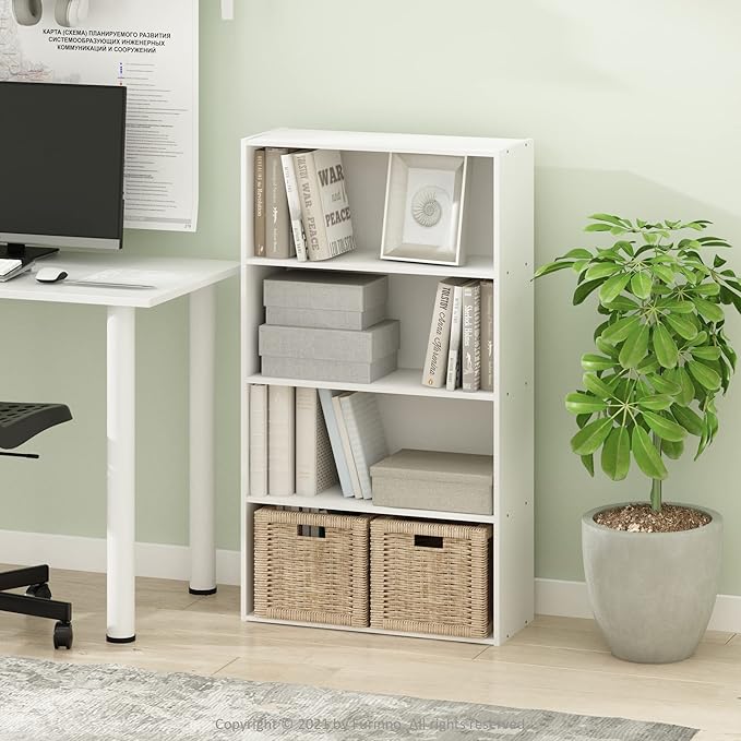 Furinno PASIR Book Shelf, 4-Tier Bookshelf, Bookcase with Open Shelf, 9.4 x 23.6 x 41.7, for Living Room, Bedroom, Home Offic