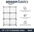Amazon Basics 6 Cube Wire Grid Storage Organizer, Stackable Cubes, Cubby Bookcase, Display Shelf, 14" D x 14" W x 14" H, Blac