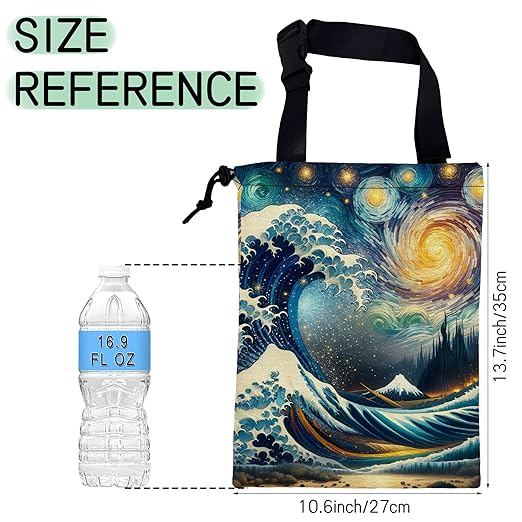 Sea Wave Car Trash Bag,Night Starry Sky Hanging Drawstring Car Garbage Bag,Waterproof Canvas Car Back Seat Organizer with Adjustable Buckle,for Vehicles,SUVs,Camping,Road Trips