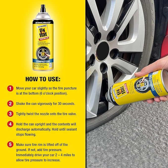 Fix-A-Flat S60410-6PK Aerosol Emergency Flat Tire Repair and Inflator, for Compact Tires, Eco-Friendly Formula, Universal Fit