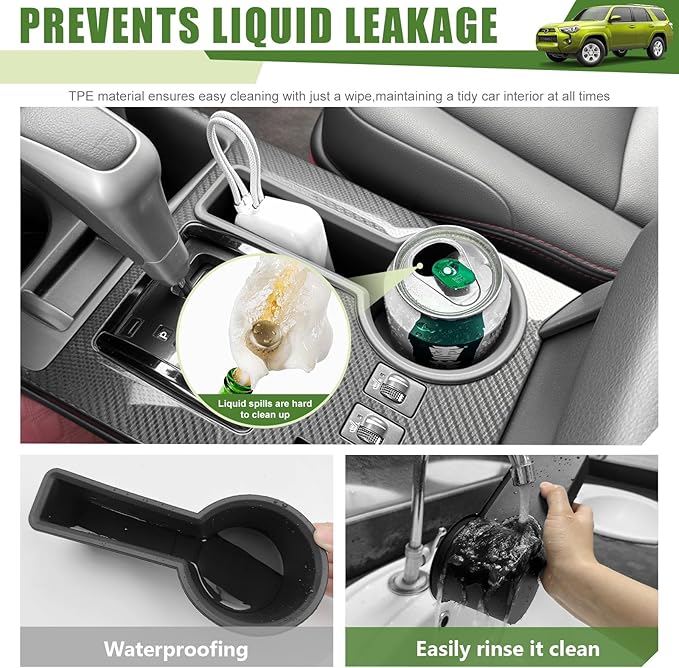 Upgrade Cup Holder Insert for 2014-2024 Toyota 4Runner Center Console Cupholder Coaster Liner Replaces Mat for 4 Runner Interior Accessories Black(Center Console Rear, 1PCS)