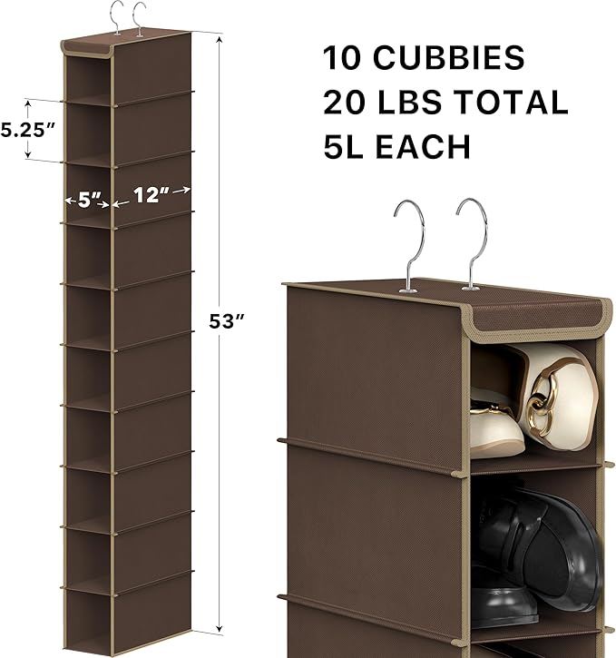 Simple Houseware 10 Shelves Hanging Shoes Organizer Holder for Closet, Brown