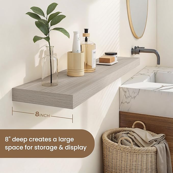 Dreamland 36 Inches Floating Shelves for Wall, 8" Deep Long Floating Shelves Set of 2, Large Display & Storage Shelf, Wall Sh
