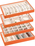 LANDICI Stackable Jewelry Organizer Trays 4 Set,PU Leather Jewelry Organizer Drawer,Jewelry Storage Display Tray for Earring 