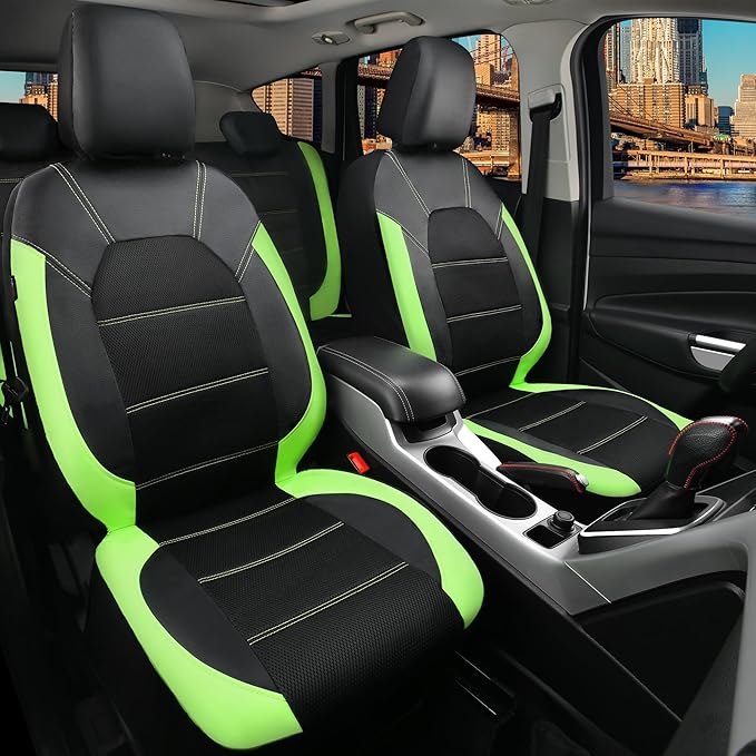 CAR PASS Leather Car Seat Covers Front Seats only, with Air Mesh Front Seat Covers Breathable, Cool Automotive Seat Covers 2 