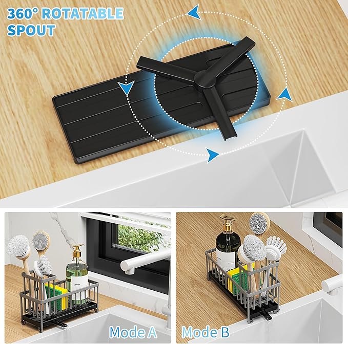 Cisily Sponge Holder for Kitchen Sink, Sink Caddy Organizer with High Brush Holder, Kitchen Countertop Organizers and Storage