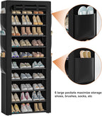 OYREL Large Shoe Rack, Black, 6 Side Pockets, 23.6" Wide x 11.4" Deep x 68.9" Tall, 36-41 Pairs of Shoes