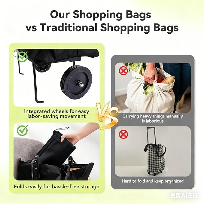 Collapsible Shopping Grocery Bag With Wheels Rolling Tote Bag With Wheels Large Reusable Shopping Bags Foldable Cart