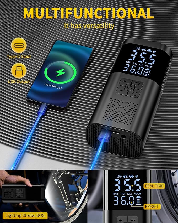 Jump Starter with Air Compressor, Jump Box Car Battery, Portable Jump Starter with LCD Display, Smart Jumper Cables, LED Light