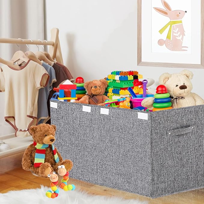 VERONLY Collapsible Toy Storage Bin with Lid, 82L Large Capacity - Gray Neutral Space-Saving Organizer for Playroom, Bedroom 