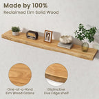 Fun Memories Floating Shelves for Wall Decor Set of 1-55 Inch Solid Elm Wood Live Edge - Rustic Natural Wall Shelves with Inv