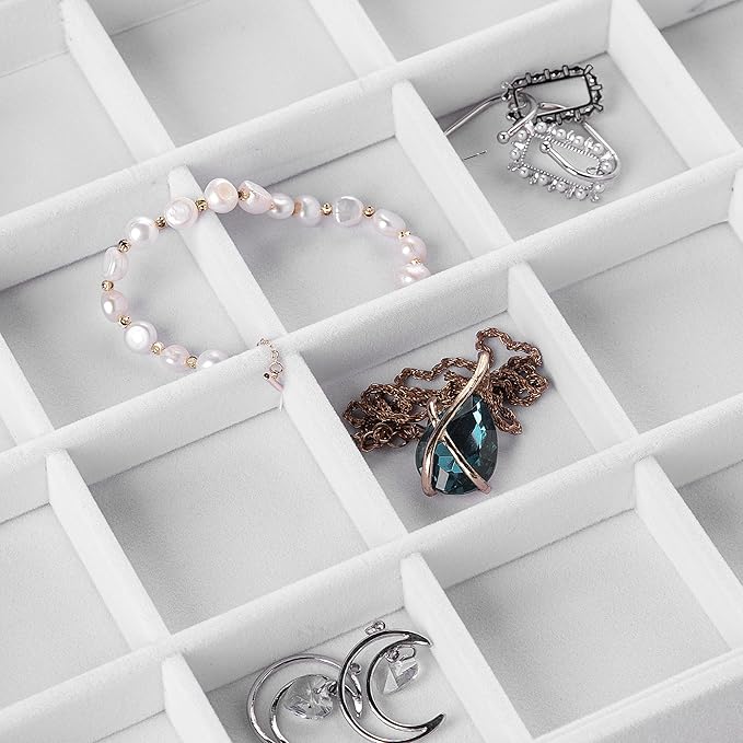 Frebeauty Velvet Jewelry Tray,12 Grid Jewelry Organizer with Clear Lid,Bracelets Holder,Jewelry Display Case with Clasp,Drawe