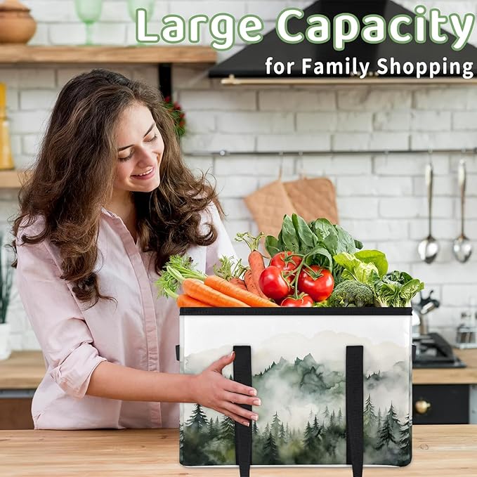 Reusable Grocery Bags Heavy Duty Shopping Bags Foldable Large Tote Bags with Long Handles & Hard Bottom