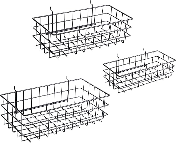 RightArrange Pegboard Baskets, Set of 3 Black - Hooks to Any Peg Board - Square Style Baskets Hold More - Organize Tools, Wor