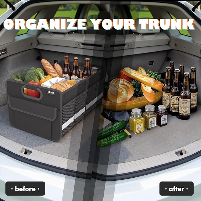 Homeve Trunk Organizer, Car Storage, Reinforced Handles, Collapsible Multi-Compartment Car Organizers, Foldable, Waterproof, 2 