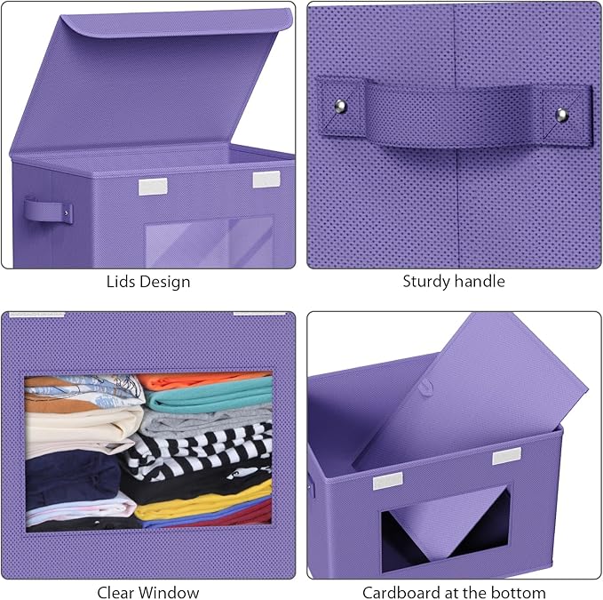 Univivi Storage Bins with Lids [4-Pack] Fabric Lidded Storage Baskets Stackable Closet Storage Bins, Closet Organizers and St