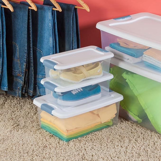 Sterilite 48-Pack Latching Box, Under Bed Storage Bins with Lids, Clear Plastic, 6 Quart - Heavy-Duty Organizing Containers f