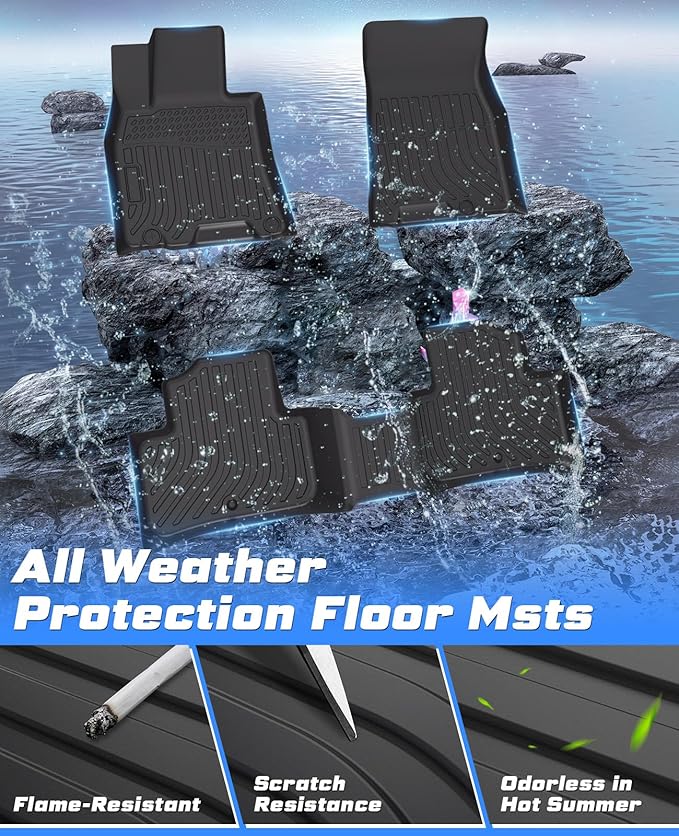 Sunsdrew Floor Mats for 2022-2025 2026 Genesis GV70 Accessories (Not for Electrified GV70), All Weather Car Mats Front Rear 2 Rows Floor Liners TPE Rubber Raised Edge