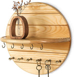 Rebee Vision Pine Wood Key Holder Wall Mount Decorative – Round Wooden Rustic Key Holder for Wall with 11 Hooks and Floating 