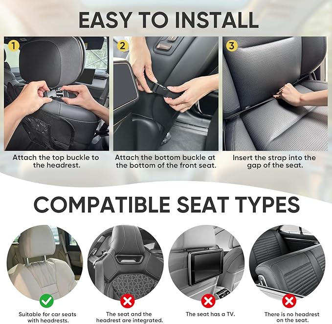 BALEINE Backseat Car Organizer, Back Seat Car Organizers and Storage, Kick Mats Back Seat Protector, Travel Accessories for Most Automotive (1 Pack, Gray)