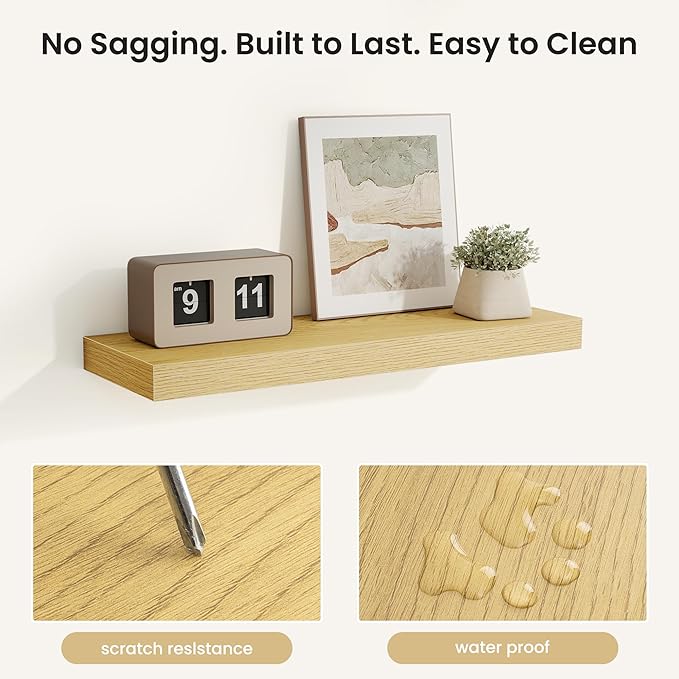 Fun Memories Rustic Wood Floating Shelves for Wall, Space-Saving Wall Mounted Shelves for Bathroom, Bedroom, Living Room and 