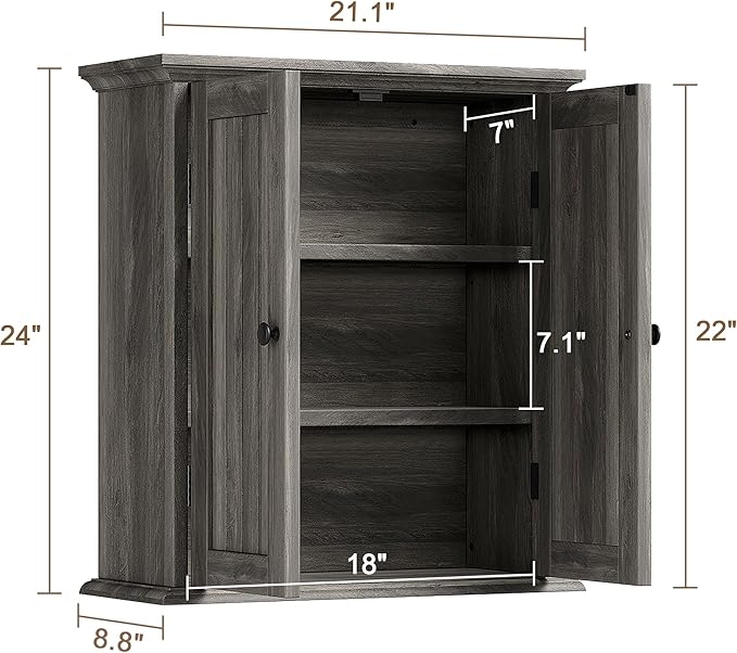 ChooChoo Bathroom Wall Cabinet, Over The Toilet Space Saver Storage Cabinet, Farmhouse Medicine Cabinet with 2 Doors and Adju