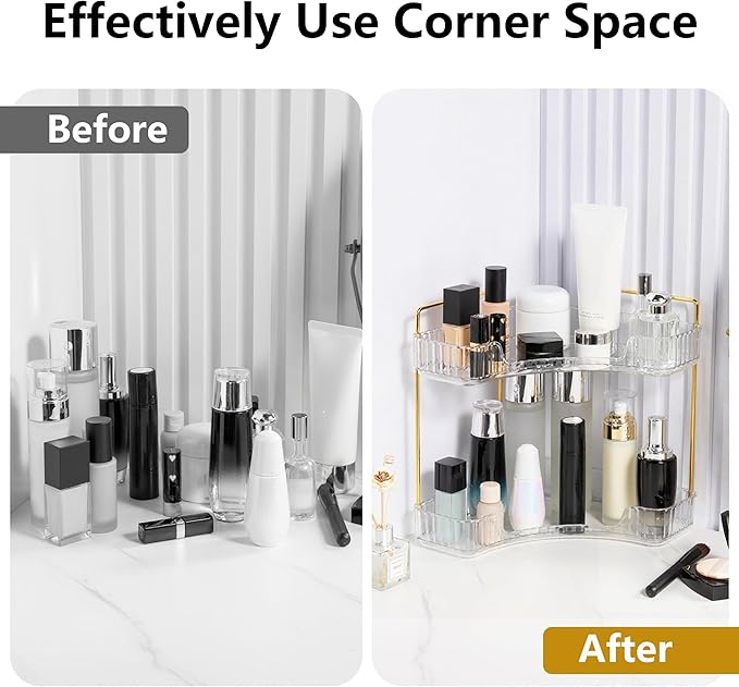 YCIA&DONE Corner Bathroom Counter Organizer, Makeup Organizer for Vanity, Skincare Cosmetic Perfume Tray, Corner Countertop S