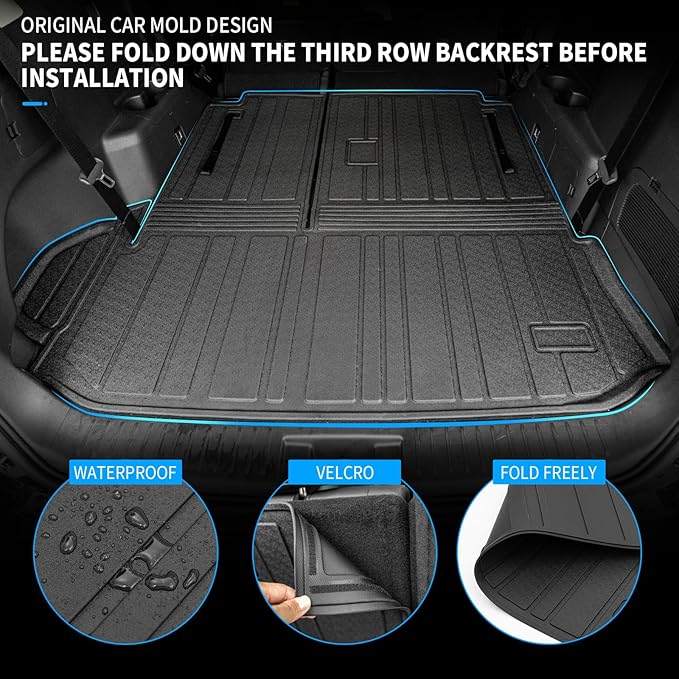 Bomely Cargo Mat Compatible with 2020-2026 Toyota Highlander Trunk Mat Cargo Liner TPE Back Seat Cover Protector 2025 7 Seats Highlander Accessories (2020-2026, Trunk Mat with Backrest Mat)