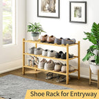 3-Tier Bamboo Shoe Rack for Entryway, Stackable | Heavy Duty | Multi-Function, Free Standing Shoe Racks for Bedroom Hallway C