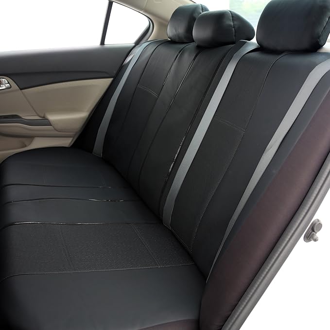 FH Group Car Seat Cover Black Full Set Deluxe Leatherette Protector Interior Accessories Universal Fit Full Set - Airbag Comp