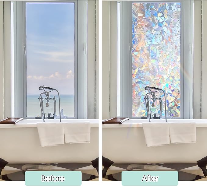 STATINT Stained Glass Privacy Film, UV Blocking Rainbow Static Cling Non-Adhesive Vinyl Stickers for Home Door Window, 35.4 Inch X 6.5 Feet