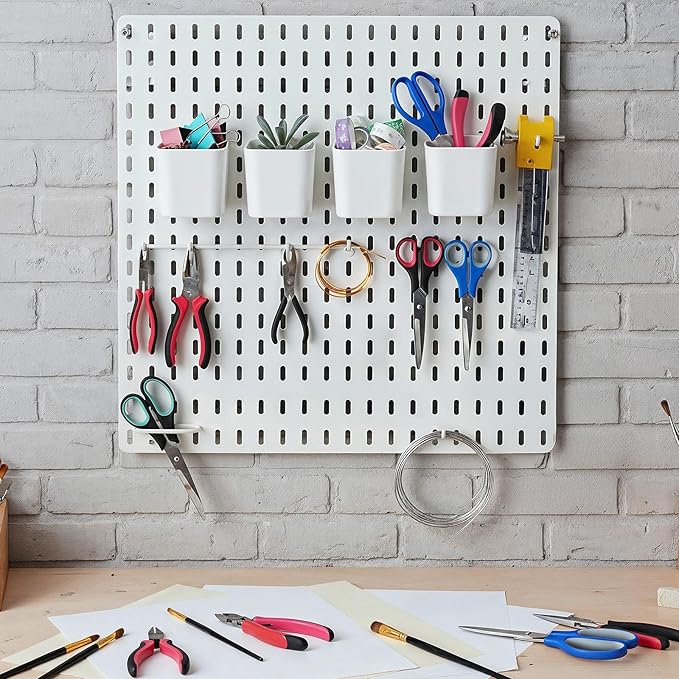 4Pack Pegboard Accessories, Pegboard Cups with Hooks 2.9 x 3.5 x 3.2 Inch Pegboard Bins Accessories Top Storage Containers Pe