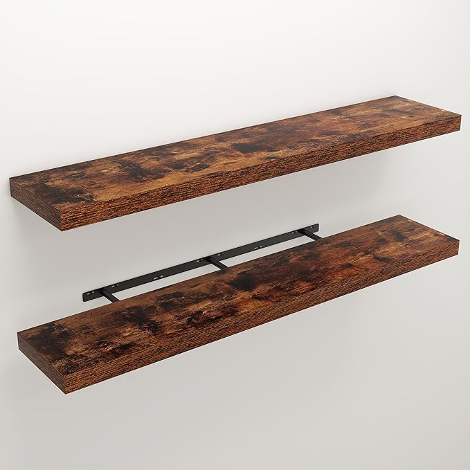 Floating Shelves for Wall, 9.3" Deep Wall Mounted Wood Shelves for Bathroom, Bedroom, Living Room, Kitchen, Hanging Shelf for