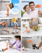 OMOTON TP02-Pro Magnetic Phone Holder for Vlogging, Content Creator Essentials with 1/4" Screw, Arca, Strong Back Magnet for Gym, Adjustable Phone Stand & Selfie Stick for iPhone 12-17 Series, Orange