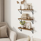 Floating Shelves, Wall Book Shelf with Brackets, 16 inch Wall Shelves Set of 3, Particle Board Wooden Shelf for Kitchen, Bath