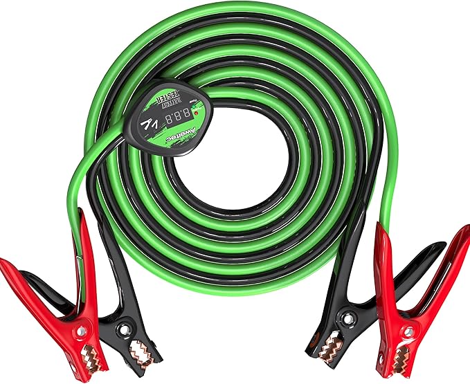 Heavy Duty Jumper Cables,4 Gauge 20 Feet Battery Booster Cable,Automotive Wire for Cars Trucks with Smart Safety Protector,Carry Bag,Safety Gloves and Iron Brush