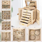 AKOZLIN 6-Tier Jewelry Box Organizer Functional Leather Jewelry Storage Case for Women Girls Ring Necklace Earring Bracelet H
