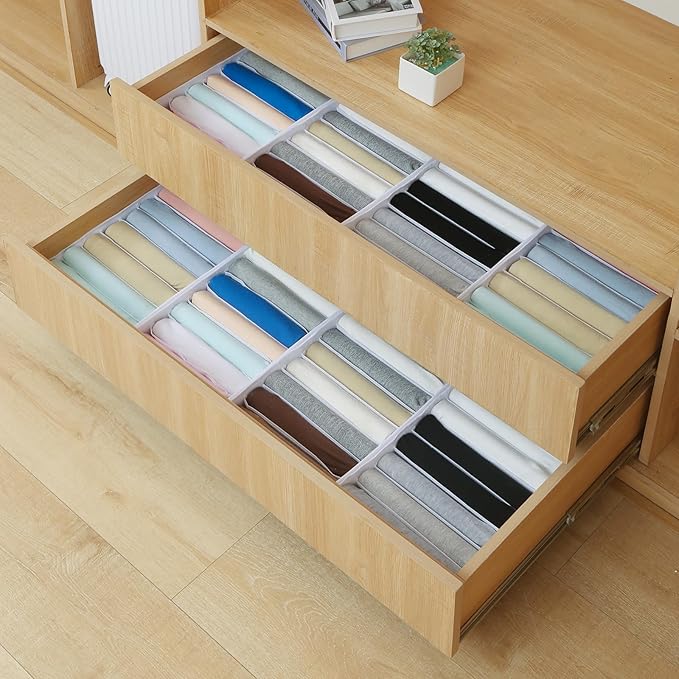 Qozary 4 Pack Drawer Organizers for Clothing, 8 Grids Foldable Closet Organizers and Storage Bins for Bedroom, Dresser Organi