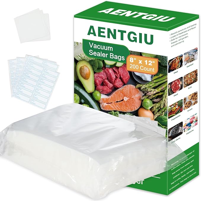 200 Vacuum Sealer Bags For Food, 8x12 Inch Thick BPA Free Vacuum Sealer Storage Bags, Compatible with All Vac Machines, Food 
