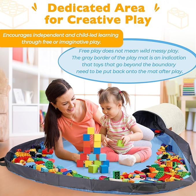 SAM AND MABEL XXL Toy Storage Organizer with Play Mat – 15" x 15" x 16" Storage Bin for Kids' Playroom, Foldable Nursery Fabr