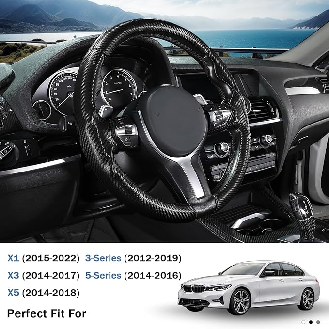 Steering Wheel Cover for BMW X3(2014-2017) X5(2014-2018) 3 Series(2012-2019) 5 Series(2014-2016) 328i 320i 330i 325i 528i 535i 530i 540i M3 2 4 6 Series X4 X6 M2 M4 M5 M6 Accessories (Matte Black)
