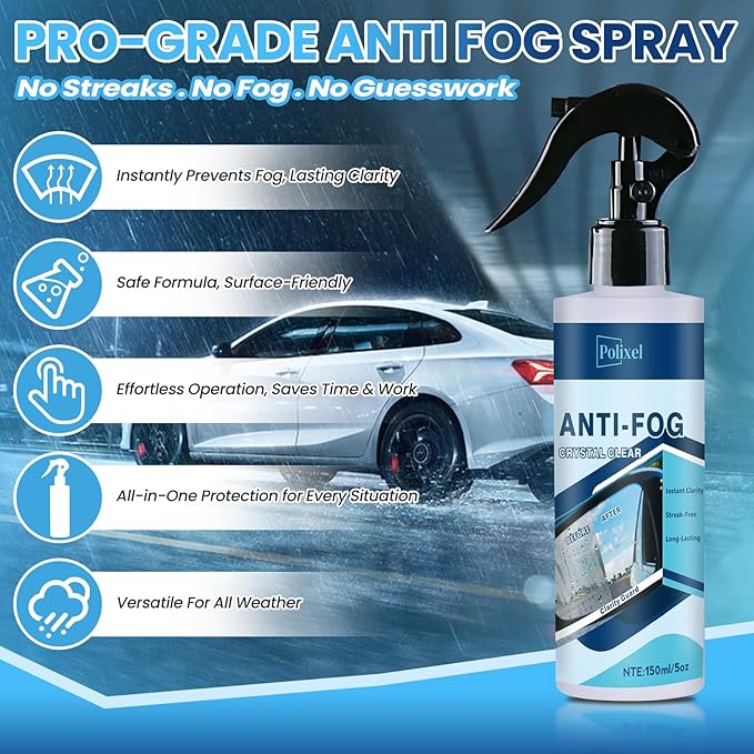 Glass Anti Fog Spray for Car Windshield - Windows Defogger Instantly Prevents Fog on Glasses, Car Windows & Mirrors - Streak-