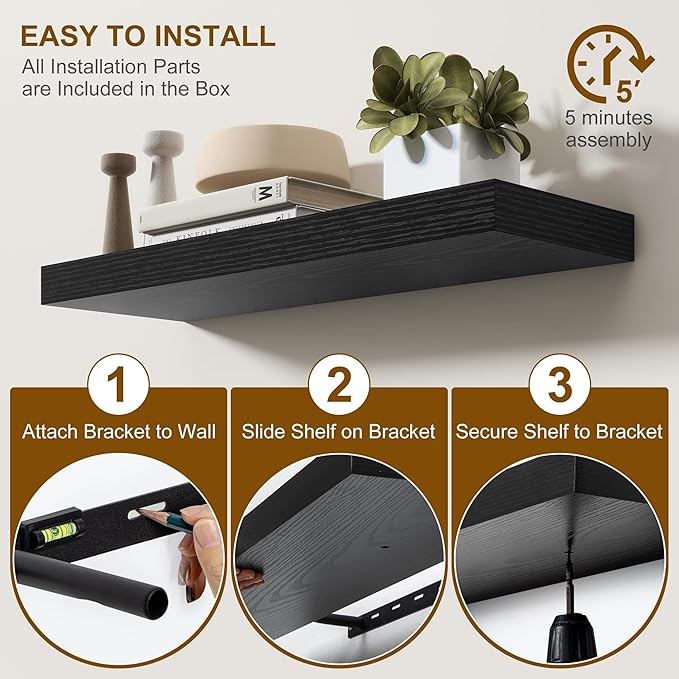 Fun Memories Floating Shelves for Wall, 32Inch Floating Shelves Set of 2, Hanging Shelf with Invisible Brackets, Wood Shelves
