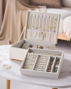 pickpiff 2 Layer Jewelry Box Organizer for Women, Jewelry Organizer with Handle & Removable Tray, Necklace Holder Ring Earrin
