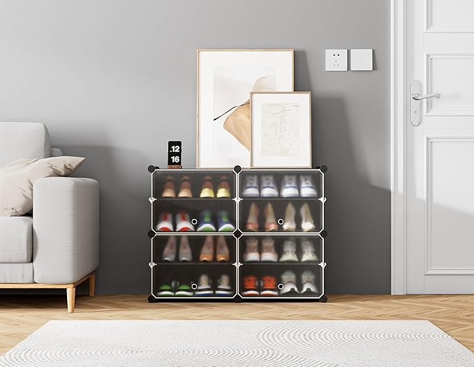 HOMIDEC Shoe Rack, 4 Tier Shoe Storage Cabinet 16 Pair Plastic Shoe Shelves Organizer for Closet Hallway Bedroom Entryway Bla
