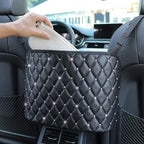 Car Net Pocket Handbag Holder with Diamond Bling Driver Netting Pouch, Handbag Holder Front Seat, Barrier of Backseat Pet Kids Storage & Pocket (Black with Diamond)