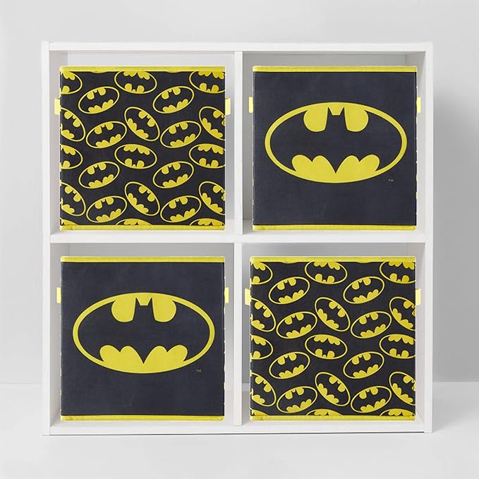 Batman Collapsible Storage Cubes – Set of 2 Foldable Fabric Bins for Kids – Organizer Boxes with Iconic Logo – Closet & Toy S